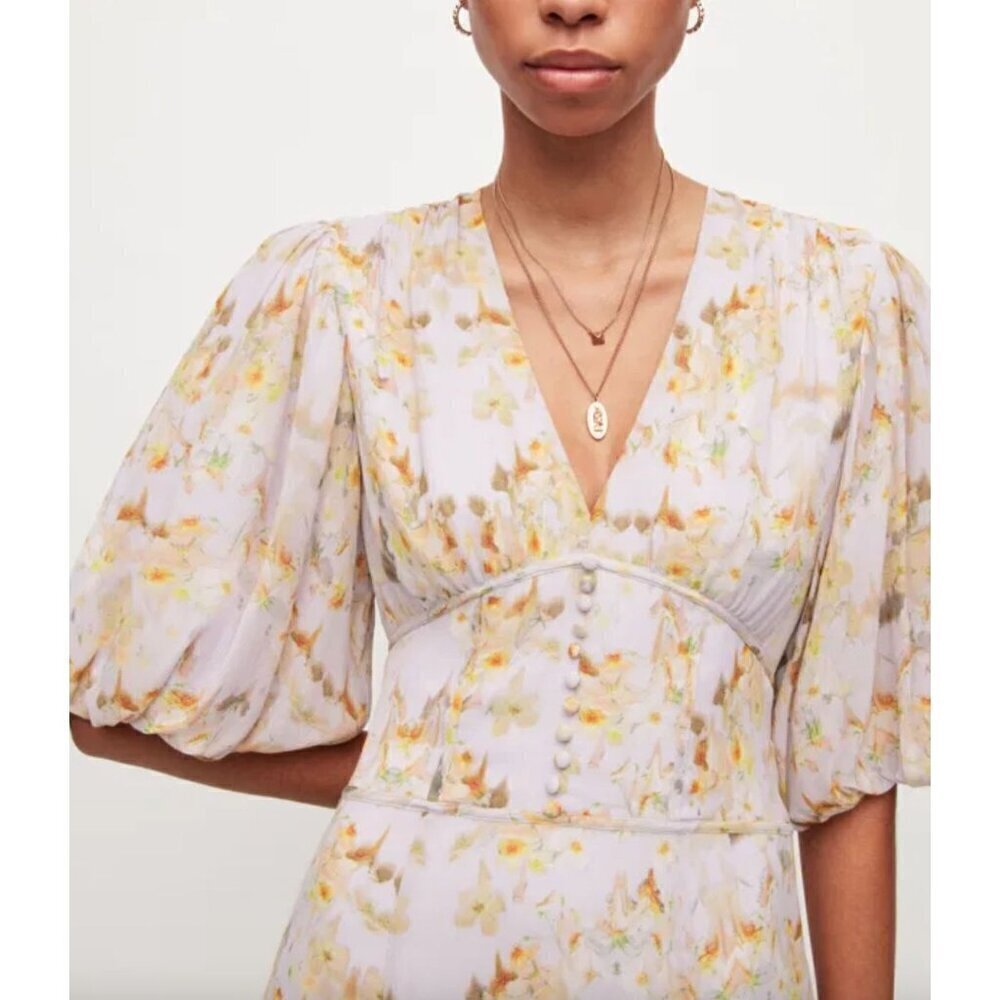 AllSaints Aspen Momo Floral Midi Dress Purple Womens SIze 10 - Picture 4 of 13